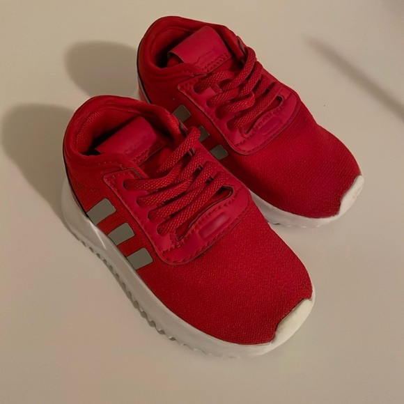 ADIDAS RED LITTLE GIRL SLIDE SNEAKERS - Picture 7 of 8